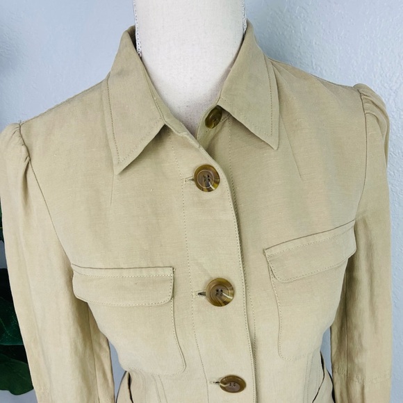 INC International a concept Y2K Light Tan Linen Silk Blend Blazer Button Jacket - Picture 2 of 7